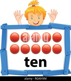 Ragazza con numero dieci illustrazione banner Illustrazione Vettoriale