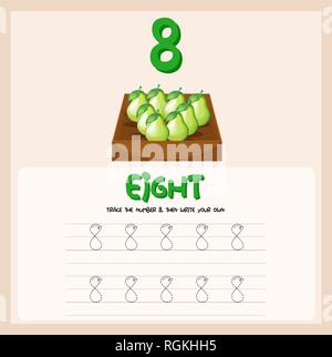 Numero otto fogli di lavoro di tastatura illustrazione Illustrazione Vettoriale