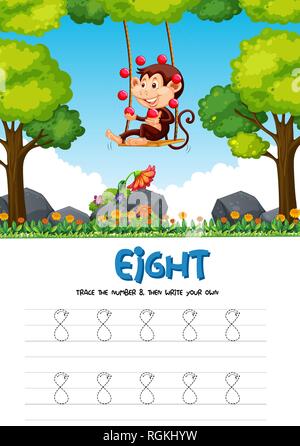 Numero otto fogli di lavoro di tastatura illustrazione Illustrazione Vettoriale