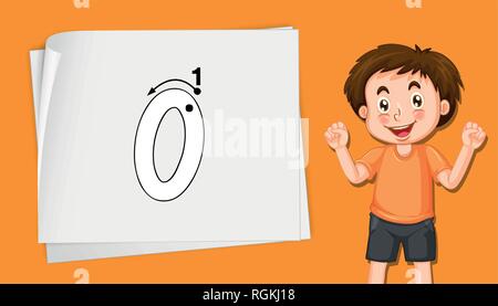 Ragazzo che mostra il numero zero illustrazione Illustrazione Vettoriale