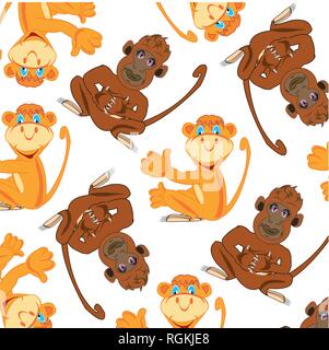 Illustrazione Vettoriale gorilla animali e marmoset decorativo di pattern Illustrazione Vettoriale