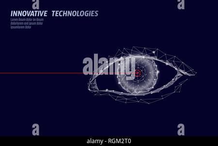 La correzione di visione del laser 3D concetto medico. Abstract iris umana operazione moderna chirurgia a bassa tecnologia poli. Triangoli poligonale forma di rendering Illustrazione Vettoriale