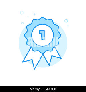 Sigillo di qualità icona piatta. Certificato simbolo del timbro, il pittogramma, segno. Luminoso appartamento stile. Blue Design monocromatico. Corsa modificabile. Regolare il peso della linea. Desi Foto Stock