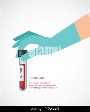Una donazione di sangue in borsa con il tubo sagomato come un AIDS nastro rosso Illustrazione Vettoriale