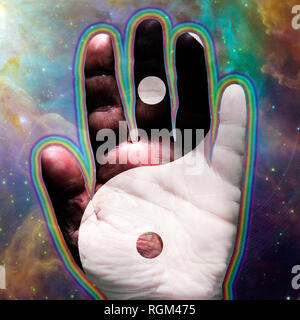 Lato Yin Yang. Universo colorato su sfondo Foto Stock