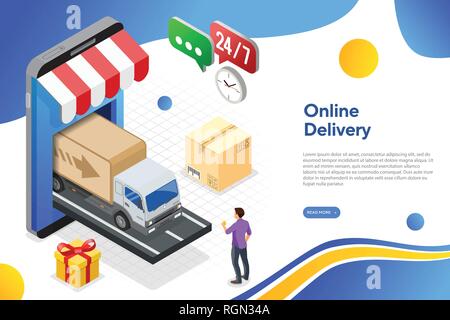 Internet Shopping Online consegna concetto isometrica Illustrazione Vettoriale