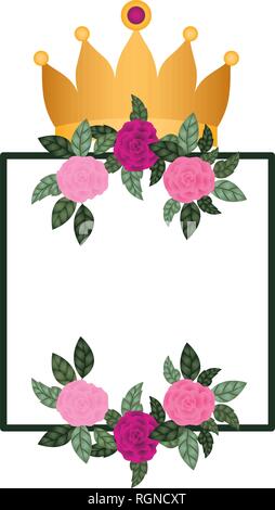 Telaio con fiori e corona icona isolato Illustrazione Vettoriale