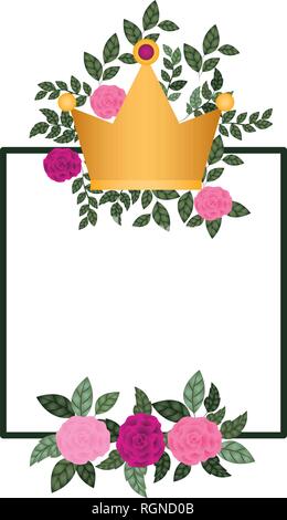Telaio con fiori e corona icona isolato Illustrazione Vettoriale