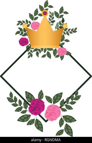 Telaio con fiori e corona icona isolato Illustrazione Vettoriale