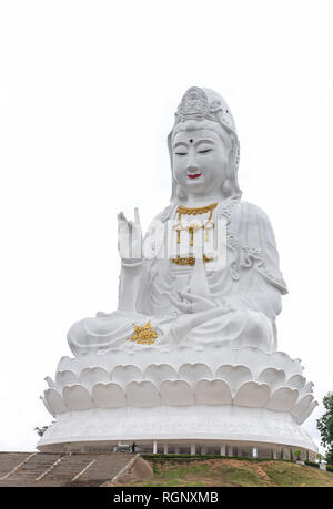 Statua di guan yin dea cinese su sfondo bianco. Foto Stock