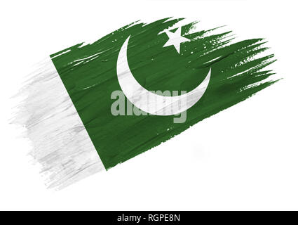 Dipinta a pennello il Pakistan bandiera. Disegnato a mano illustrazione dello stile Foto Stock