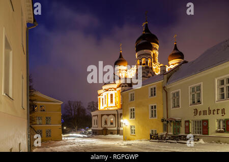 Alba invernale presso la cattedrale Alexander Nevsky di Tallinn, Estonia. Foto Stock