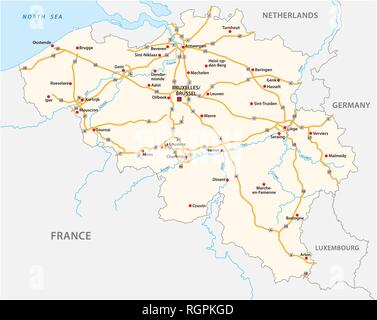 Belgio autostrada mappa vettoriale con marcatura Illustrazione Vettoriale