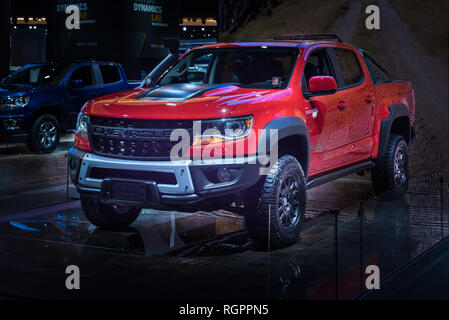 DETROIT, MI/STATI UNITI D'America - 14 gennaio 2019: UN 2019 Chevy Colorado ZR2 Bison carrello al North American International Auto Show (NAIAS). Foto Stock