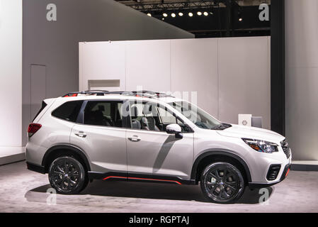 DETROIT, MI/STATI UNITI D'America - 15 gennaio 2019 Subaru Forrester Sport SUV al North American International Auto Show (NAIAS). Foto Stock