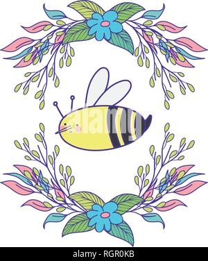 Carino e apetta con ghirlanda di fiori Illustrazione Vettoriale