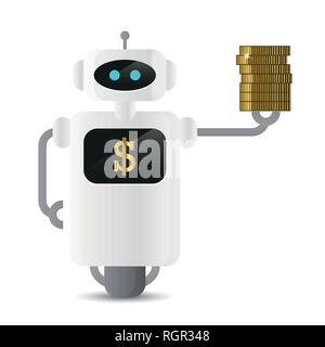 Robot con il dollaro di monete d'oro illustrazione vettoriale EPS10 Illustrazione Vettoriale