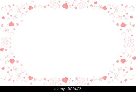 Sfondo bianco con Cuori rosa e fiori Silhouette. Il giorno di San Valentino biglietto di auguri o un invito a nozze background design party. Illustrazione Vettoriale