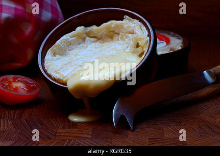 Franzoesischer Weichkaese in Tontopf, Saint-Marcellin, Frankreich Foto Stock