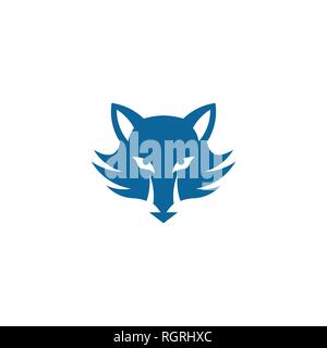 Blu icona Wolf, testa di lupo logo grafico, isolato su sfondo bianco. Illustrazione Vettoriale