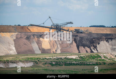 Brown del carbone a cielo aperto mining Garzweiler, Grevenbroich, Renania settentrionale-Vestfalia, Germania, Europa Foto Stock