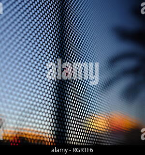 Abstract shot attraverso mesh sul bus con semafori e palme oltre Foto Stock