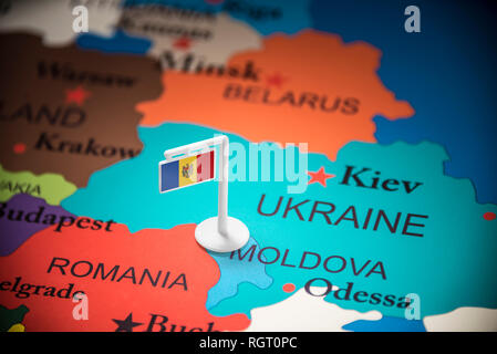 La Moldavia marcati con un contrassegno sulla mappa Foto Stock