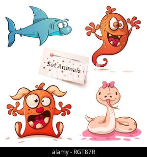 Shark, monster, snake : impostare gli animali. Illustrazione Vettoriale
