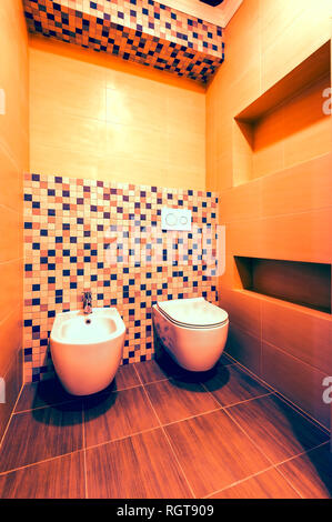 Bagno interno, wc e bidet Foto Stock