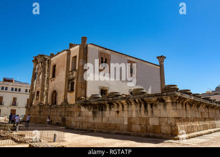 Merida, Badajoz, Spagna, Maggio 2015 : il tempio di Diana, patrimonio romano di Merida, Spagna Foto Stock