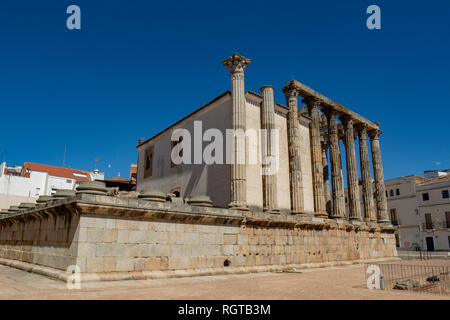 Merida, Badajoz, Spagna, Maggio 2015 : il tempio di Diana, patrimonio romano di Merida, Spagna Foto Stock