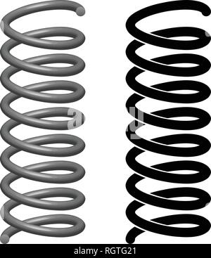 La molla illustrazione vettoriale in 3D di metallo nero e disegno della linea Illustrazione Vettoriale
