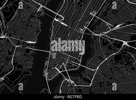 Nero mappa del centro di New York City. Questo vettore artmap è creato come uno sfondo decorativo o di un unico segno di viaggio. Illustrazione Vettoriale