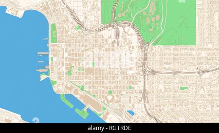 La mappa stradale di San Diego, California. Questo classico mappa colorata di San Diego contiene varie forme per autostrade, più grandi e più piccoli vicoli, acqua e Illustrazione Vettoriale