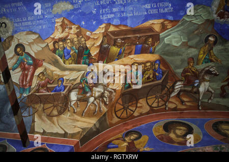 L'esodo di Israele dall'Egitto. Pittura murale da Palekh masters (1882) nel sud gallery (papert) della chiesa di San Nicola (Nadein Nikolai Nadein) in Yaroslavl, Russia. Foto Stock