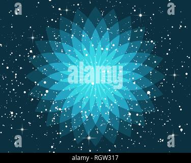 Ornati geometrici fiore di loto simbolo esoterico mistiche sul cielo stellato Illustrazione Vettoriale