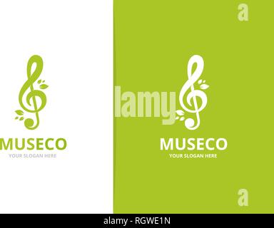 Il vettore chiave di violino e di foglie di combinazione di logo. La musica e l'eco di simbolo o icona. Un suono unico e logotipo organico modello di disegno. Illustrazione Vettoriale