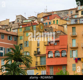 Vista di Mentone Città Vecchia, Riviera Francese, Provenza, Francia Foto Stock
