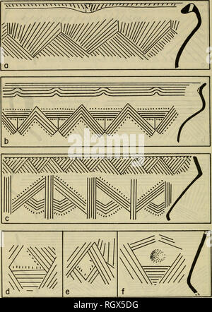 . Bollettino. Etnologia. 94 Bureau of American etnologia [Boll. 189. La figura è.-ceramiche cerchione e la spalla gli elementi di design. Collo: strozzata su cerchioni outflaring. Spalla: Questa zona è solitamente di circa 45 gradi dalla verticale, anche se alcuni sono più ripidamente inclinate o quasi orizzontale. Dimensioni: la proiezione di archi di 9 grandi rim sherds indicare nave bocche di 46, 132, 158, 180, 190, 202, 210, 212 e 218 mm. di diametro. Alcune bocche di nave possono essere stati meno di 40 mm. di larghezza ma probabilmente solo pochi sono stati più di 225 mm.. Si prega di notare che queste immagini vengono estratte dalla pagina sottoposta a scansione imag Foto Stock