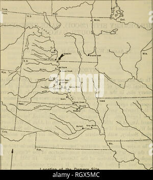 . Bollettino. Etnologia. 72 Bureau of American etnologia [Boll. 189. Ubicazione del sito Demery e altri siti discusso mappa 6.-posizione del sito Demery e altri siti discusso. La società del North Dakota, per sua indefettibile assistenza in ogni fase del lavoro. Il campo delle parti era stabilito nella città di Fort Yates, N. Dak. Il sig. J. W. Wellington, poi il soprintendente della roccia permanente agenzia indiana, a Fort Yates, ha fatto tutto quanto in suo potere per rendere l'estate un piacevole e di successo. Il bacino del Missouri Progetto, Smithsonian Institution, prestato attrezzature fotografiche ed è stata, come al Foto Stock