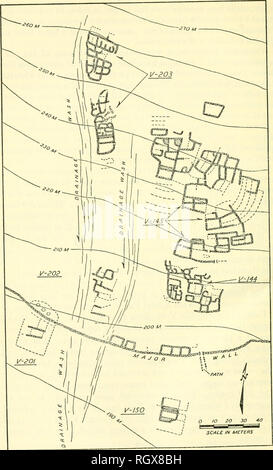 . Bollettino. Etnologia. 76 Bureau of American etnologia [Boll. 155. Figura 15.-piani di massa per i siti V-144 V-145, V-150, V-201, V-202 e V-203. La parete principale risale probabilmente come Huancaco o Tomaval. morsi V-144 V-201, V-202, e V-203 sono i primi a Puerto Moorin periodo; V-150 è Huancaco periodo; e V-145 è lo Plata periodo.. Si prega di notare che queste immagini vengono estratte dalla pagina sottoposta a scansione di immagini che possono essere state migliorate digitalmente per la leggibilità - Colorazione e aspetto di queste illustrazioni potrebbero non perfettamente assomigliano al lavoro originale. Smithsonian Institution. Ufficio di presidenza americana di Etnologia Foto Stock