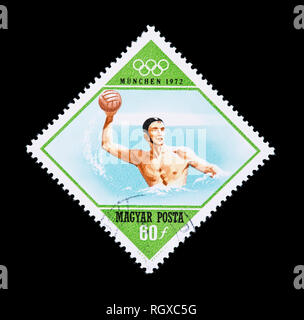 Francobollo da Ungheria raffigurante la pallanuoto, rilasciati per il 1972 Giochi Olimpici Estivi di Monaco di Baviera, Germania. Foto Stock