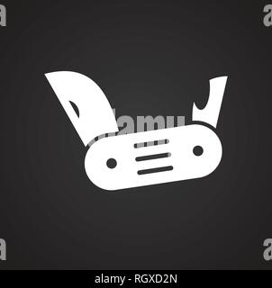 Coltello pieghevole icona sullo sfondo nero per grafica e web design, moderno vettore semplice segno. Concetto di Internet. Il simbolo alla moda per il design del sito web o del pulsante mobile app. Illustrazione Vettoriale