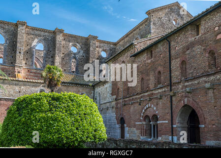 Sul lato destro dell'Abbazia di San Galgano con l'ingresso alla casa del Capitolo Foto Stock