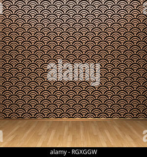 3d illustrazione rendering interni di carta da parati decorata e pavimento in legno Foto Stock