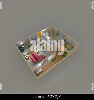 3D Interni rendering di illuminato ed arredato appartamento home Foto Stock