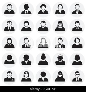 Icone profilo impostato su cerchi sfondo bianco per grafica e web design, moderno vettore semplice segno. Concetto di Internet. Il simbolo alla moda per il design del sito web o del pulsante mobile app. Illustrazione Vettoriale