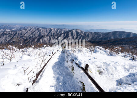 Persone escursionismo sul Monte Deogyusan in inverno Foto Stock