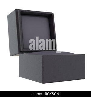 Un aperto vuota a forma di cubo nero scatola anello isolato su un sfondo bianco - 3D render Foto Stock