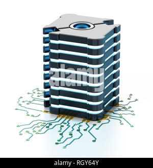 Generic avveniristico server di rete sulla scheda a circuito stampato. 3D'illustrazione. Foto Stock